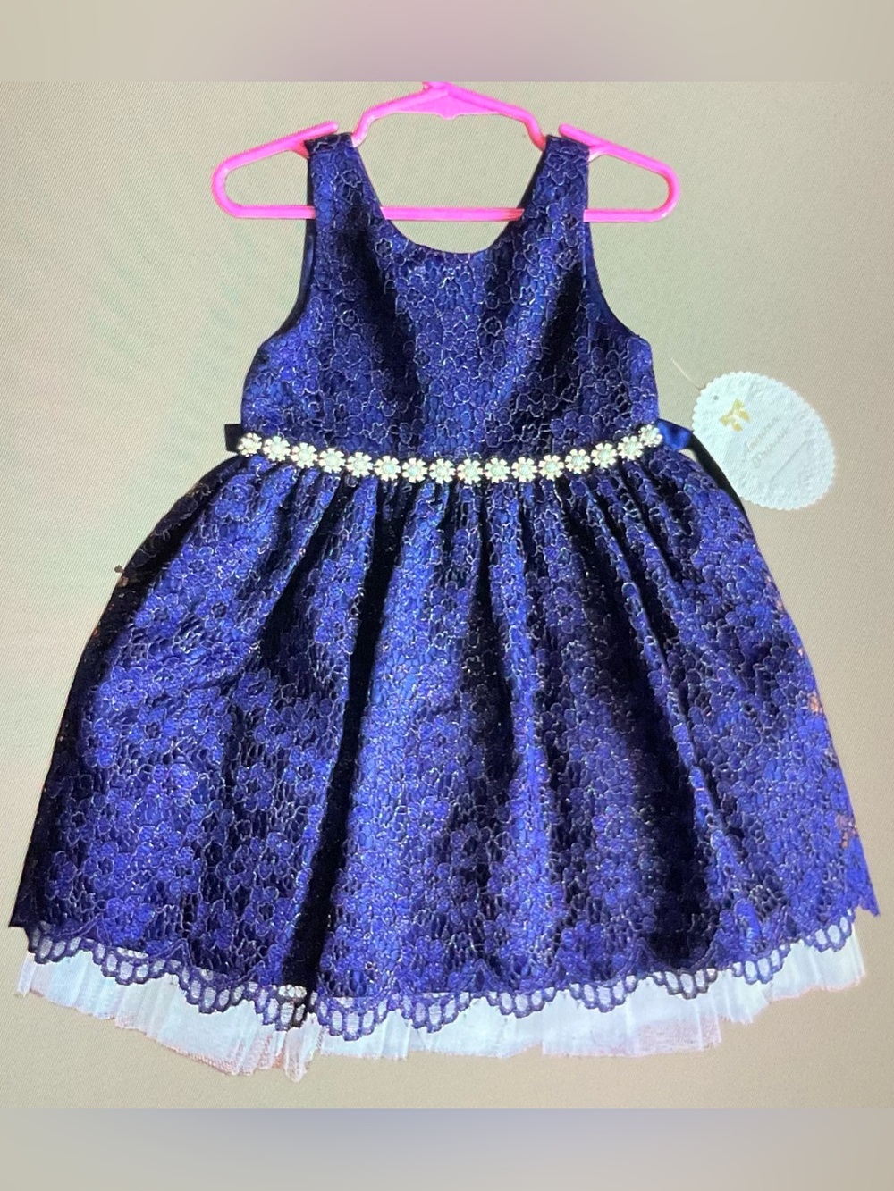 American Princess Girls -Sz 3T Navy Blue Lace Occasion Dress - Picture 1 of 8
